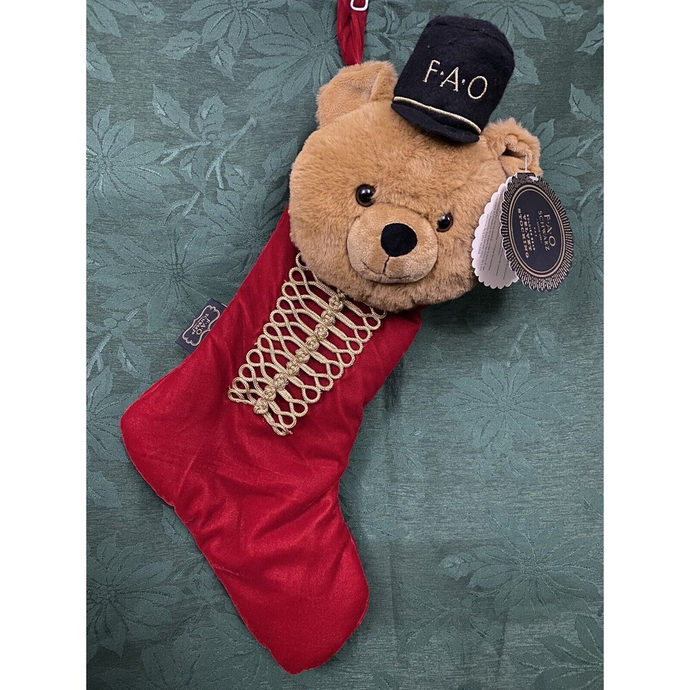 FAO Schwarz 21" Soldier Bear Velvet Stocking Christmas Holiday NWT